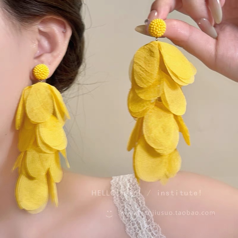 Golden autumn osmanthus long tassel flower forest sweet earrings ear hooks mosquito coil ear cuffs women