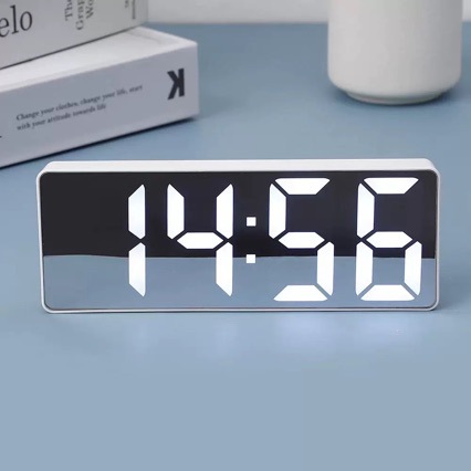 Mirror clock alarm clock desktop silent smart clock time display bedroom digital electronic clock desktop ornament