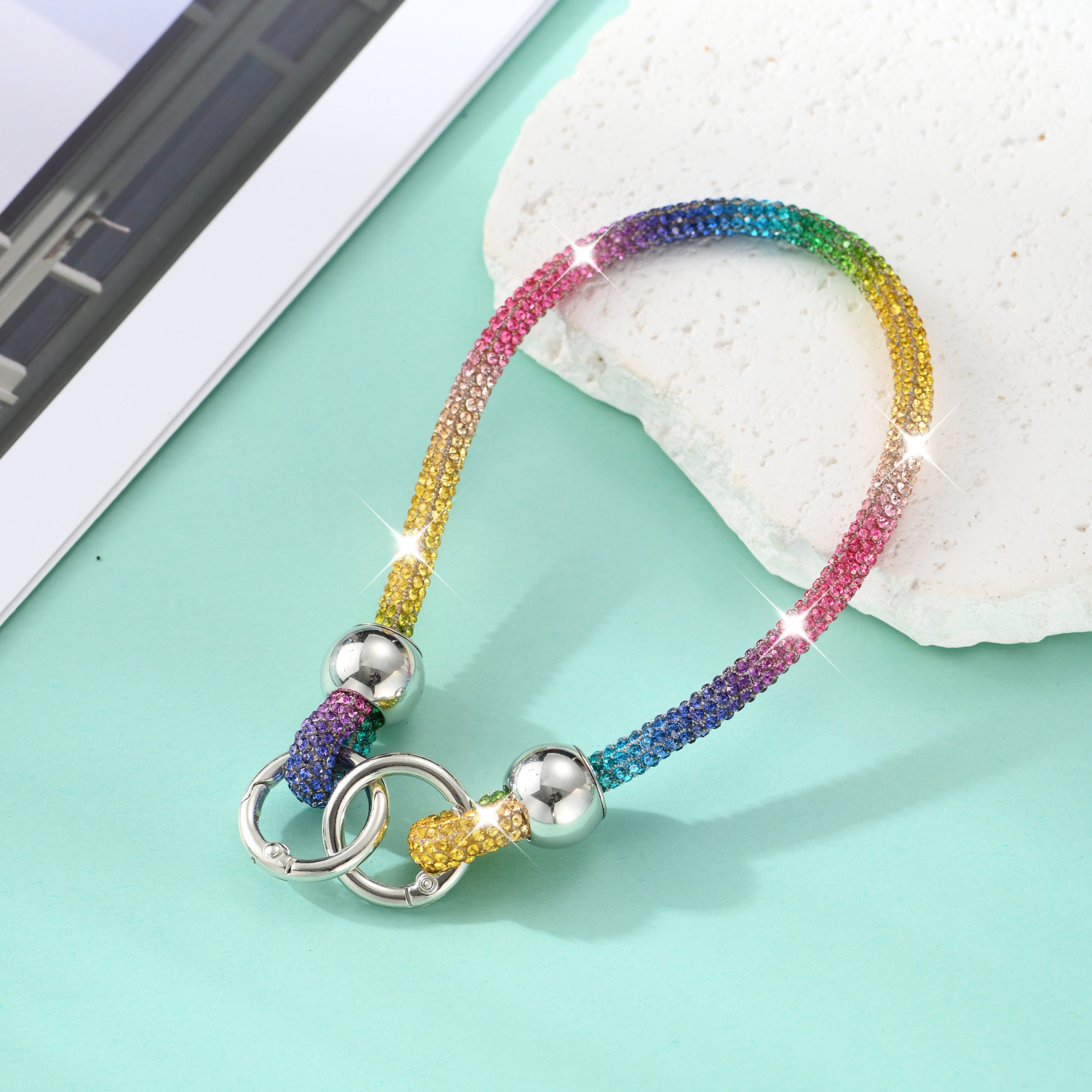 Rhinestone phone lanyard round bead full rhinestone bag chain pendant bag decoration wrist phone rope phone chain