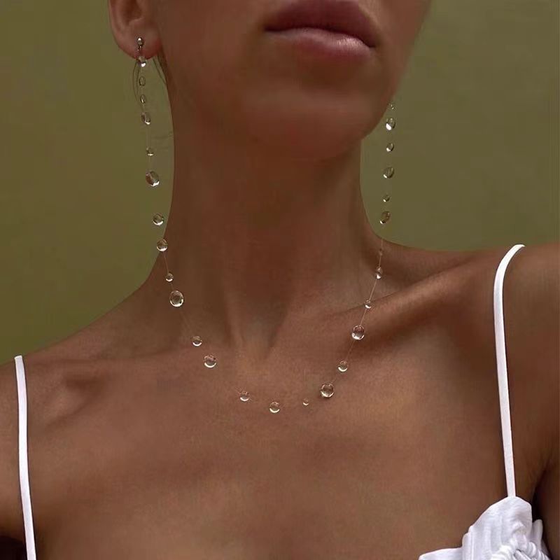 【Morning Dew】Cool Ice Dew Drop Necklace Minimalist Water Drop Earrings