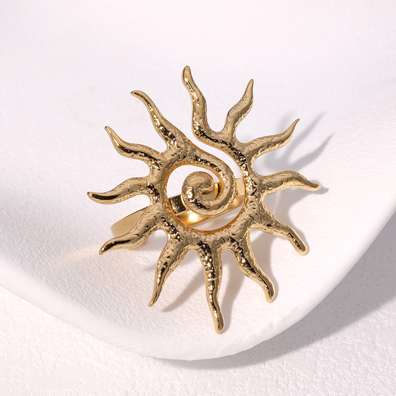 Stainless steel open sun ring 18K gold-plated hand jewelry