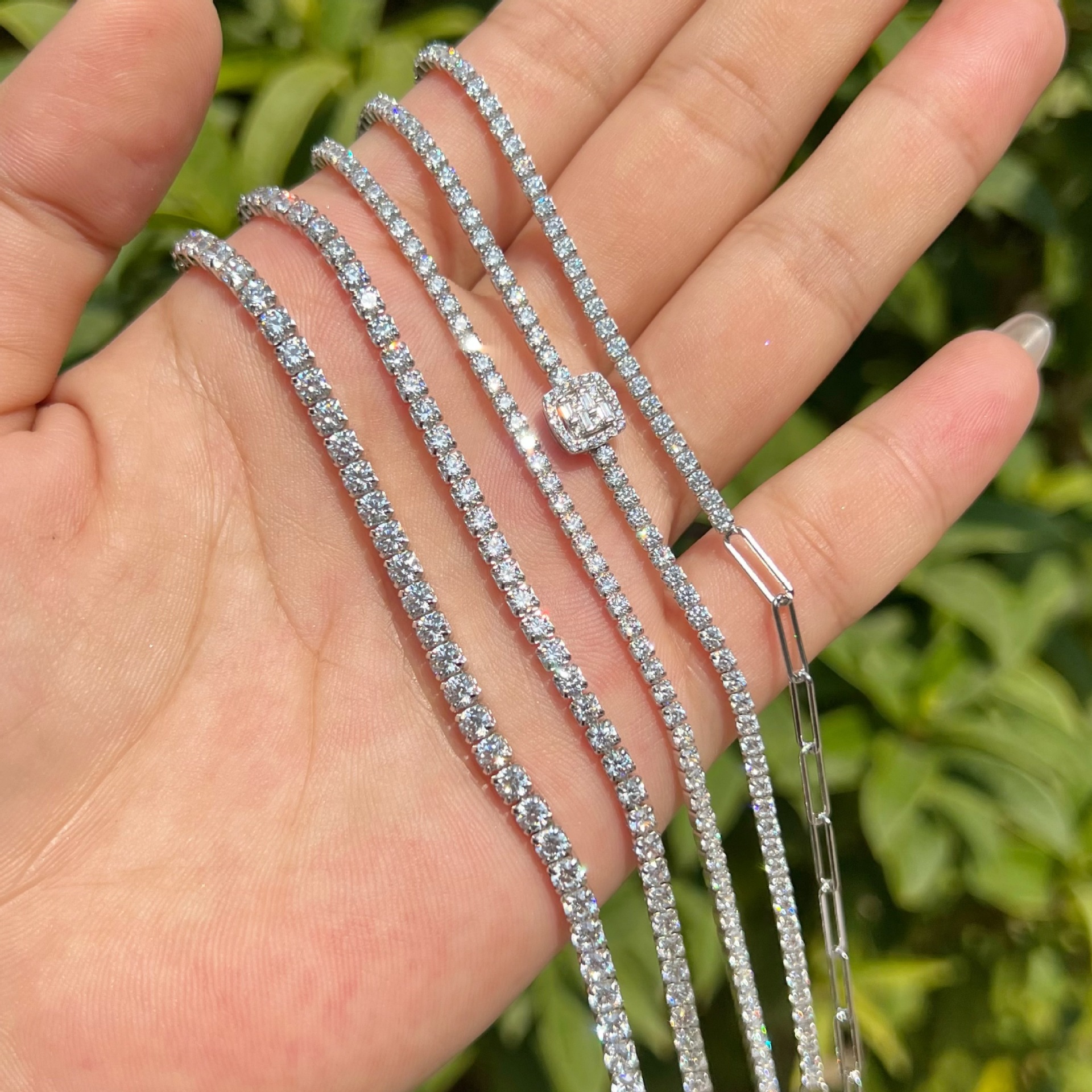 New S925 sterling silver tennis bracelet for women, hand-set zircon luxury square diamond chain hand accessories