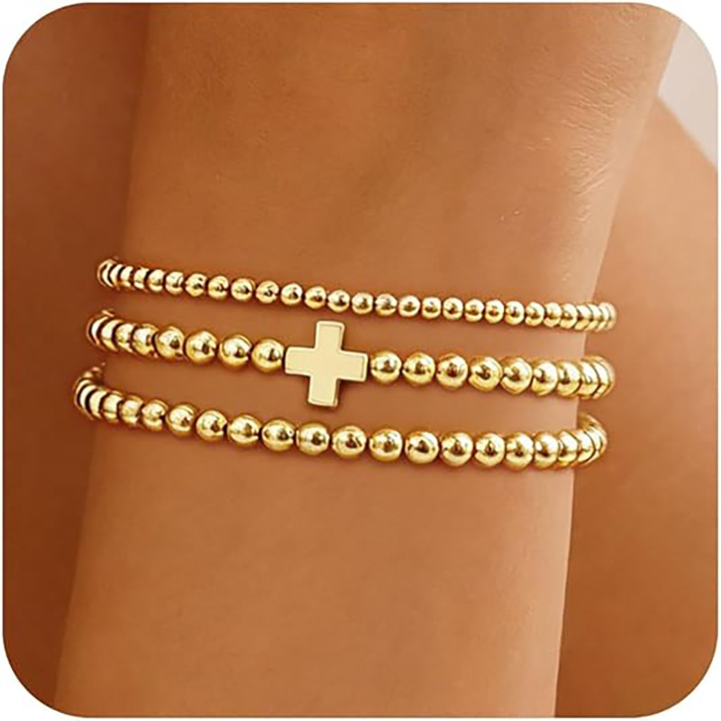 Cross Gold Beaded Bracelet Heart Knot Geometric Ring Hand Jewelry Best Selling New