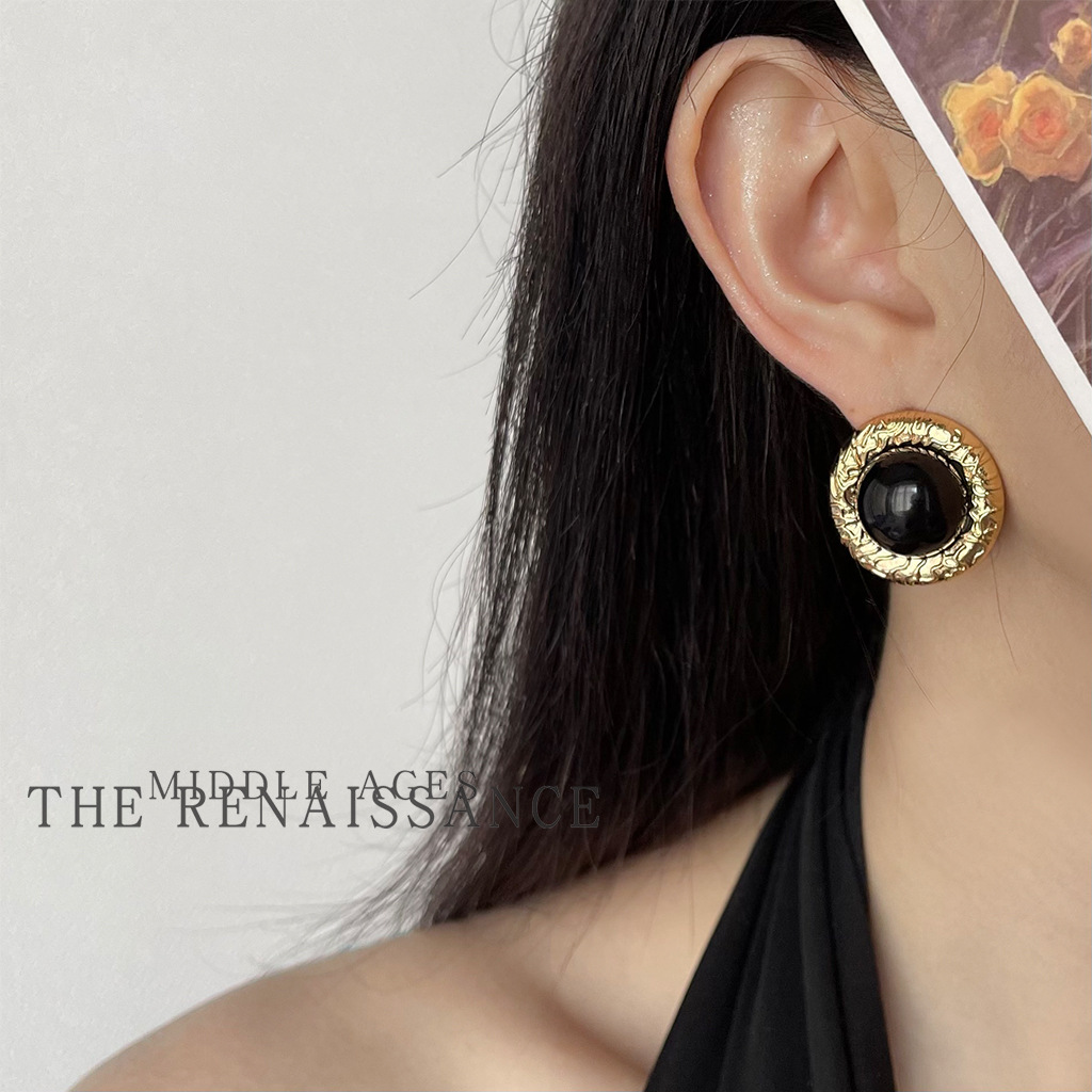 Vintage Retro Black Gold Earring Collection Hollow Flower Geometric Square Ear Studs Ear Accessories