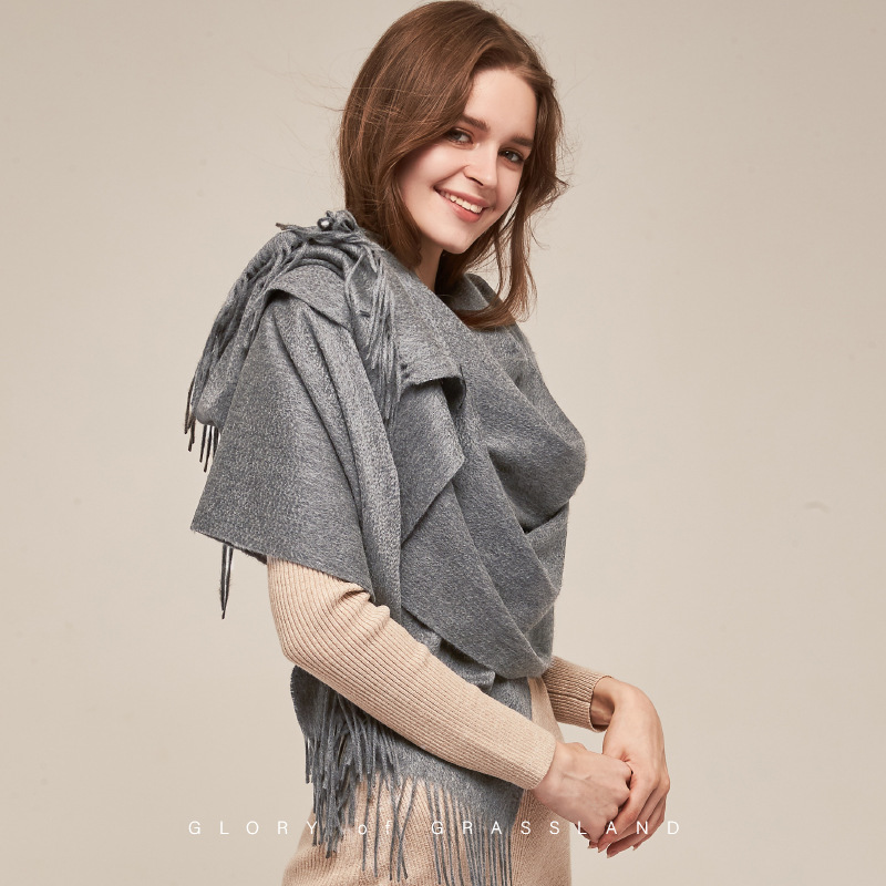 Inner Mongolia pure cashmere solid color water wave women's scarf autumn and winter warm solid color shawl cape