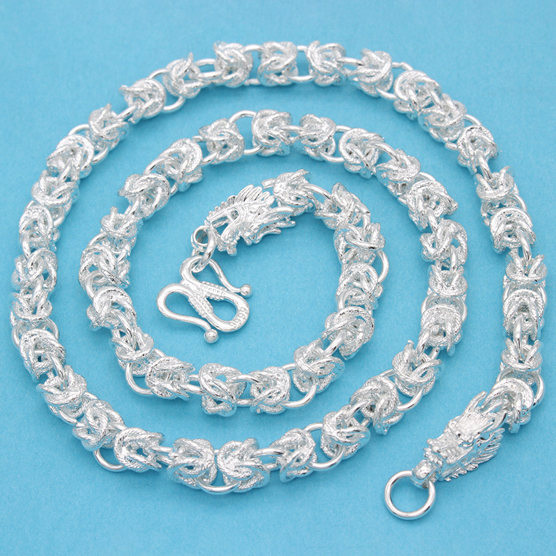Men's Miao silver necklace imitation silver dragon pattern cloth dragon head dragon bone fox tail bamboo joint silver-plated necklace jewelry