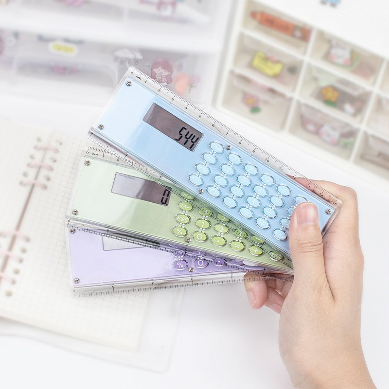 Ruler Calculator, Cartoon Student Stationery Ruler, Double-Sided, Mini Portable Electronic Gift Calculator