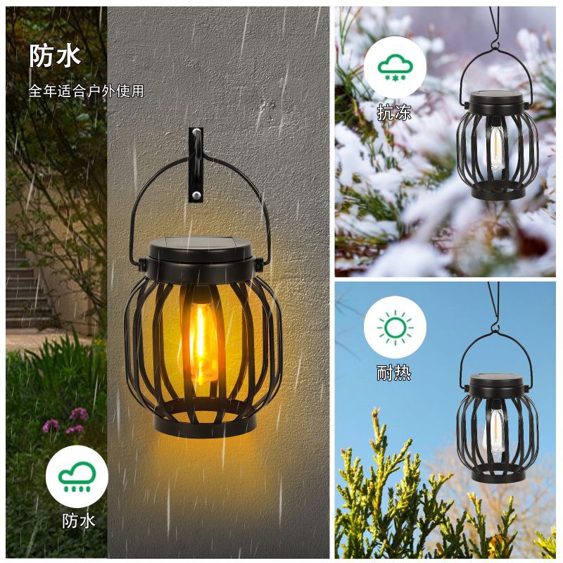 New solar tungsten filament light手提灯 iron art lantern hanging light outdoor camping portable lawn garden light
