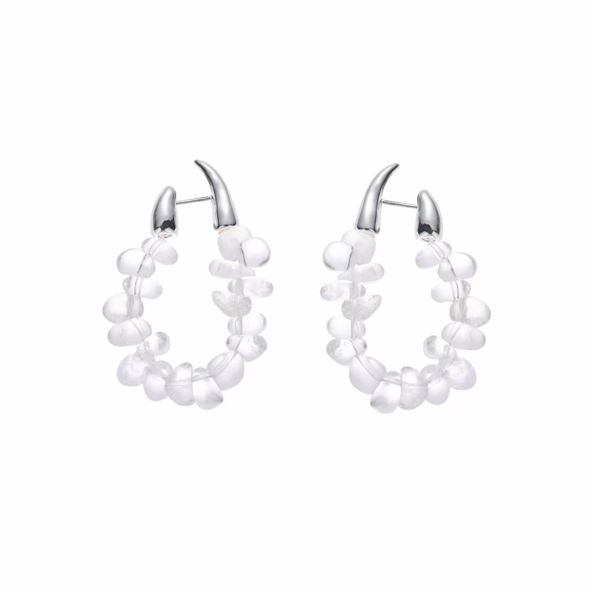 SOFT Natural White Crystal Wreath Earrings for Women Multi-Wear Silver Needle Accessories Earrings