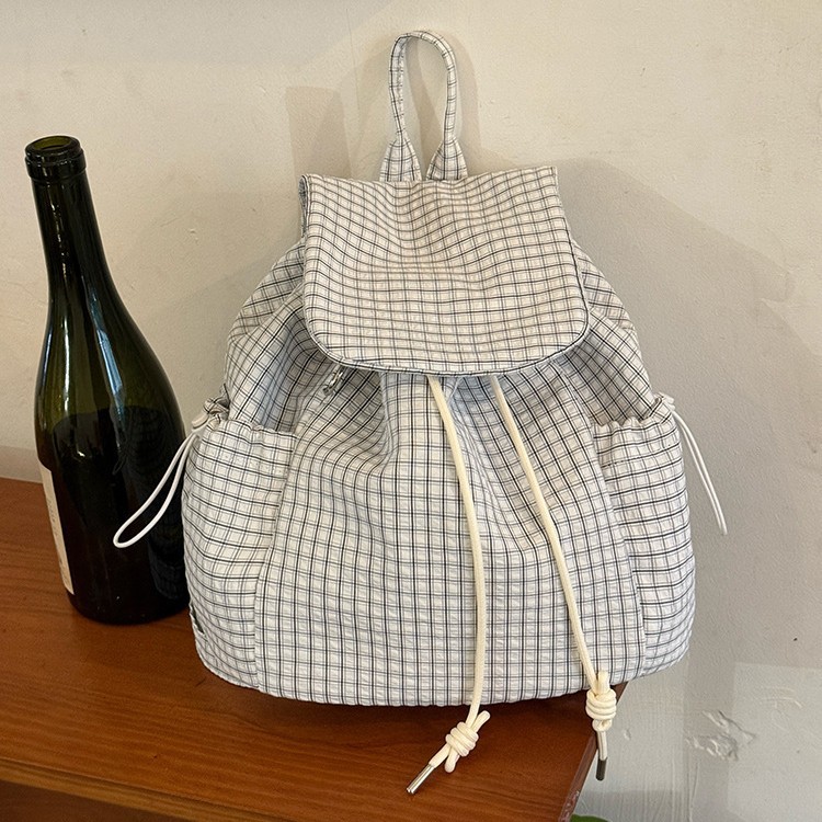 Street Lightweight Nylon Backpack Women 2026 Plaid Backpack Casual Commute School Bag