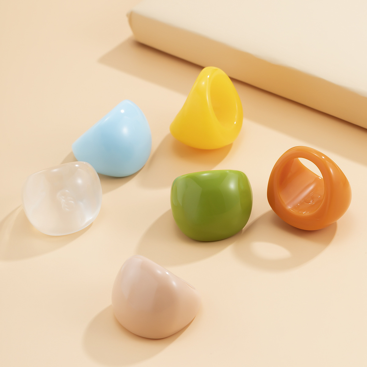Exaggerated candy color acrylic plain circle ring exaggerated geometric ring hand ornament for women