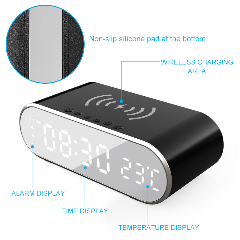2026 New 15W Thermometer Wireless Charger Clock Wireless Charger Snooze Alarm Clock Wireless Charger