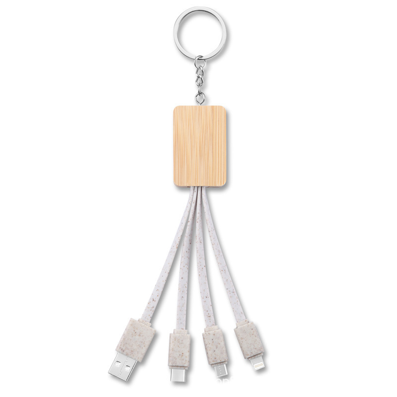 Wooden board stand multi-function cable phone stand three-in-one data cable one-to-three keychain hanging charging cable