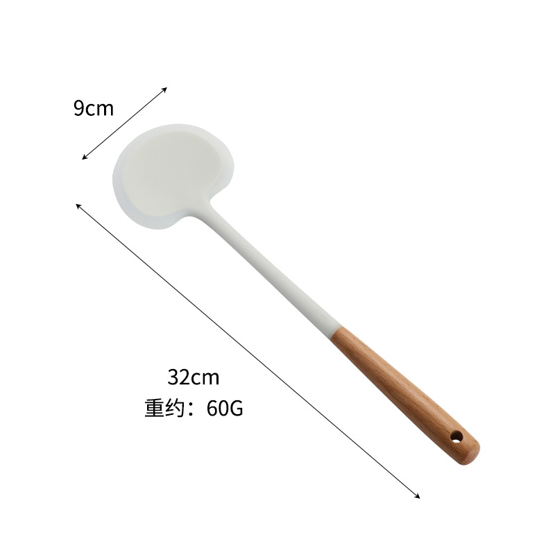 Wooden handle silicone spatula and spoon set, household kitchen tool, Chinese spatula, non-stick pan spatula, soup spoon, cooking high temperature resistant stir-fry