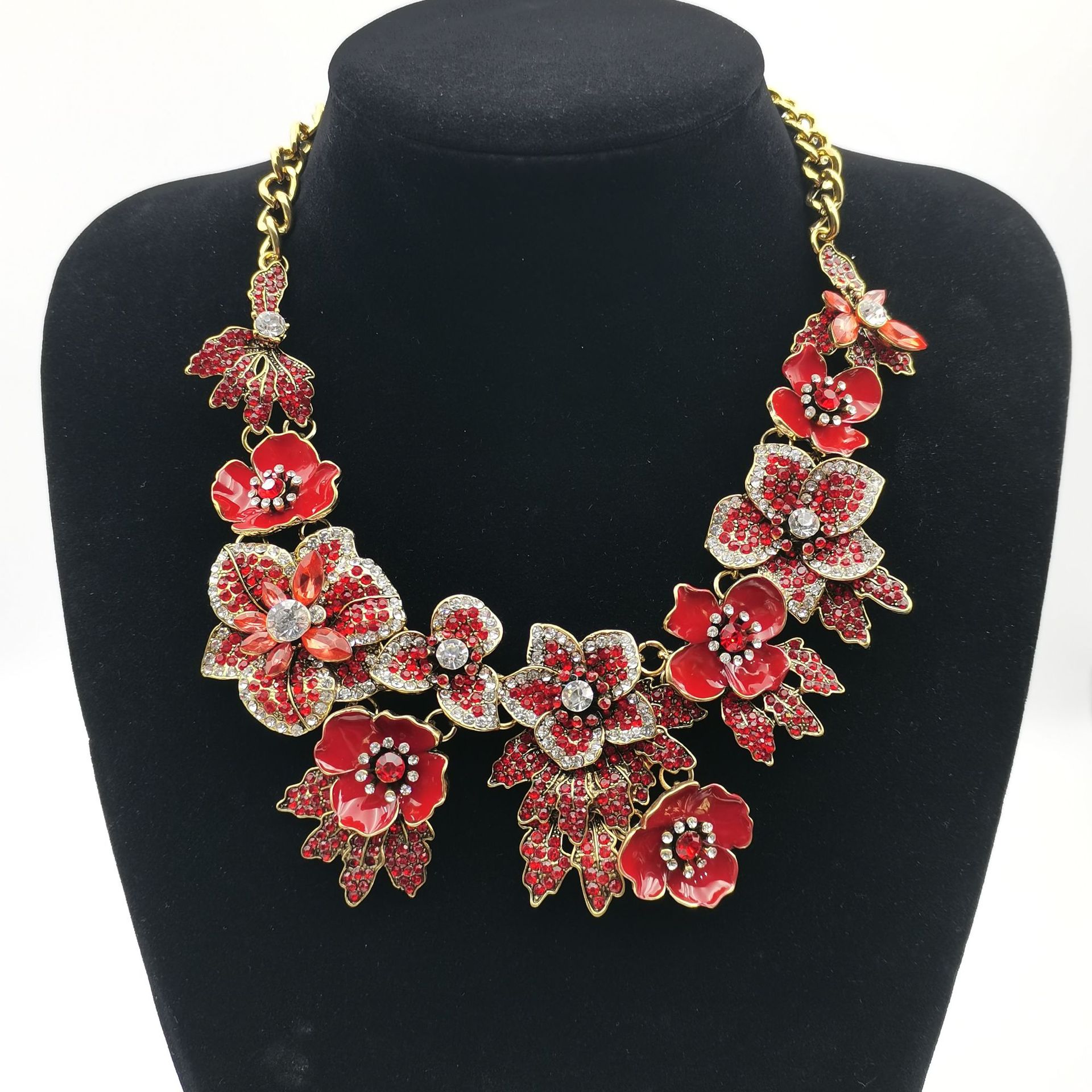 Full rhinestone exaggerated flower necklace colorful gorgeous bride necklace painting collarbone chain