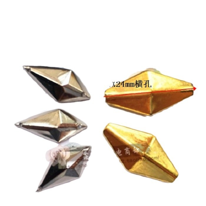 DIY Imitation Metal Hand Sewing Beads Diamond Shape Rhinestone COS Hand Beading Anime Costume Accessories 20X34MM Gold