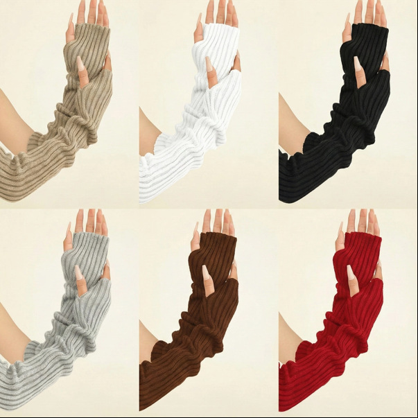 Gloves Women's Winter Long Autumn Winter Knit Fingerless Half Finger Gloves Knit Warm Sleeves