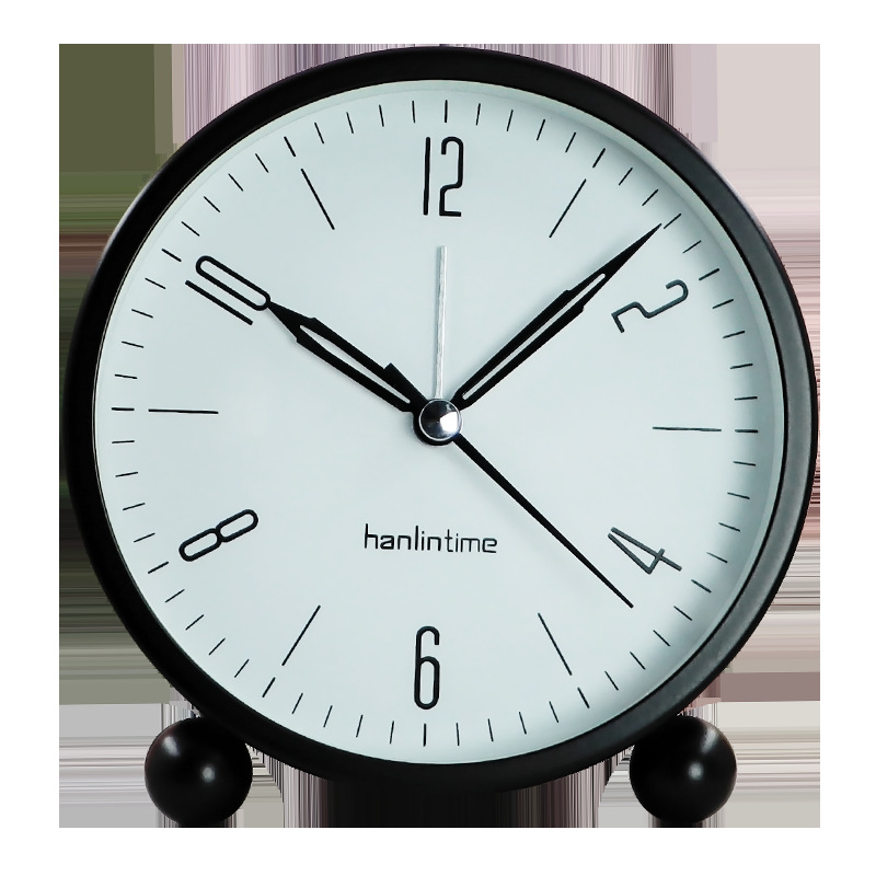 Modern Simple Digital 4-inch Round Metal Alarm Clock Desk Clock Silent Sweep Second Night Light Clock