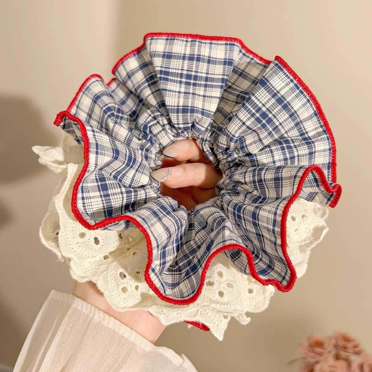 Sweet lace large hair scrunchie extra large ponytail elastic hair tie for women head accessory head flower