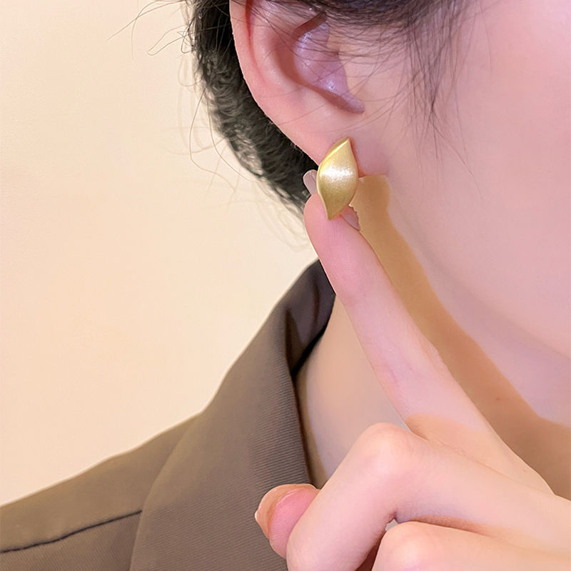 Brushed Leaf Earrings Delicate Stud Earrings