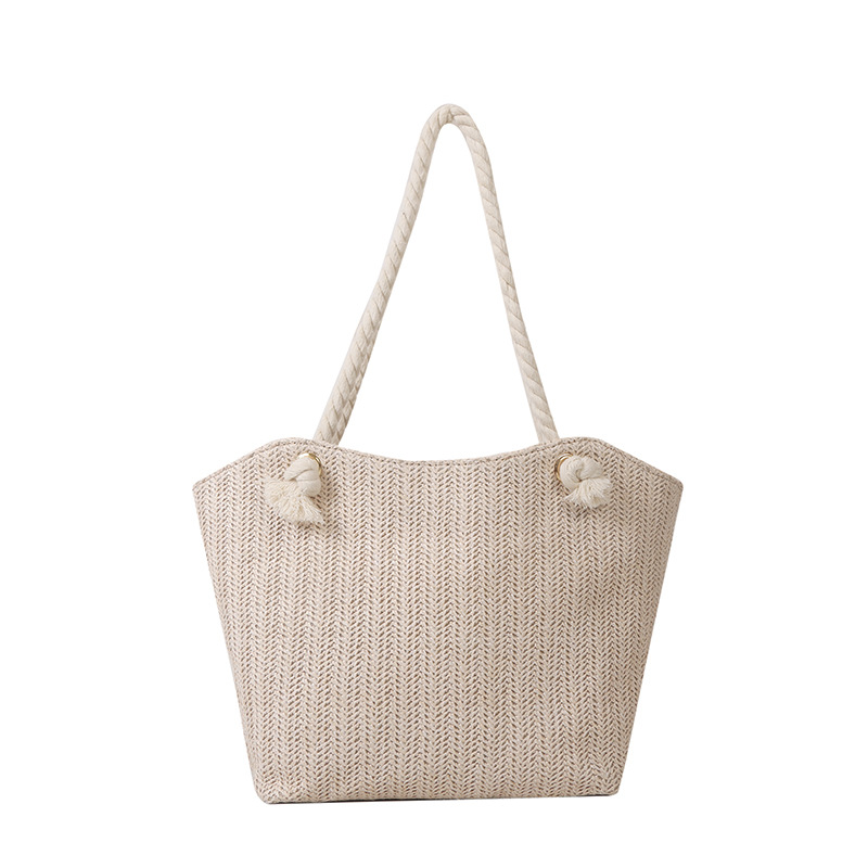 Handheld Straw Woven Bag Women Custom New Summer Woven Single Shoulder Bag Simple Bucket Casual Large Capacity Tote Bag