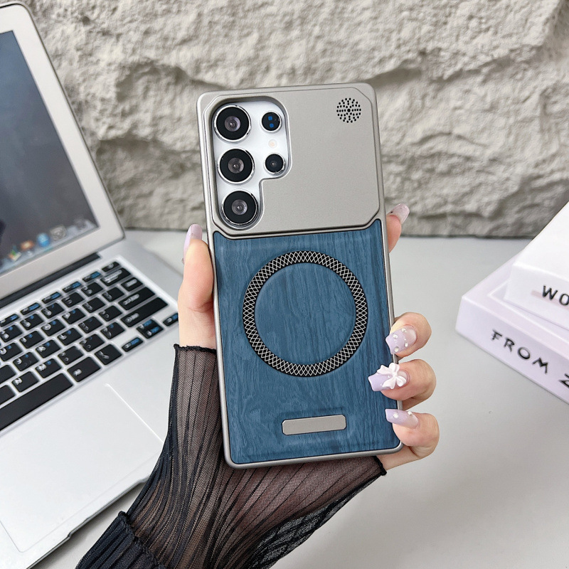 Suitable for Samsung S25Ultra Mobile Phone Case, Magnetic Wood Grain Two-In-One Half-Pack Anti-Fall S23U Protective Case S24U