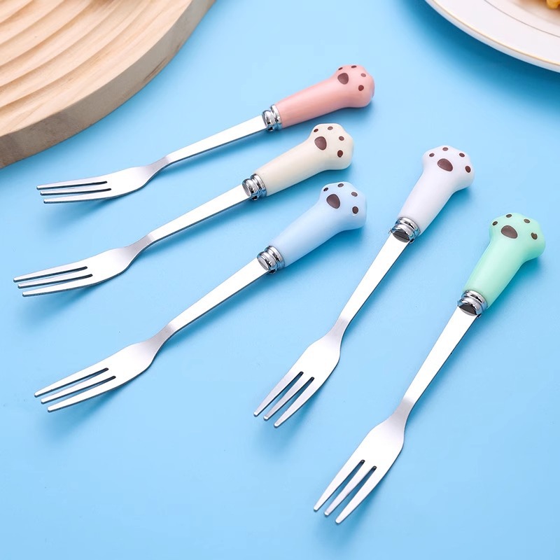 Stainless Steel Cat Paw Fruit Fork Small Fork Household Cartoon Cute Dessert Fork