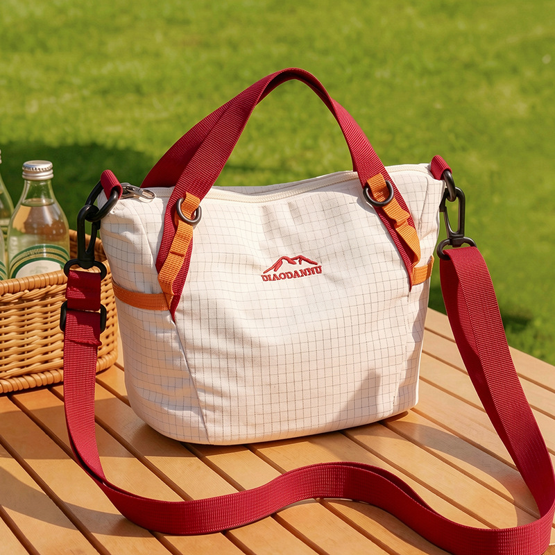 2026 New Dopamine Contrast Color Small Tote Bag Lightweight Nylon Handbag Casual Commute Crossbody Shoulder Bag