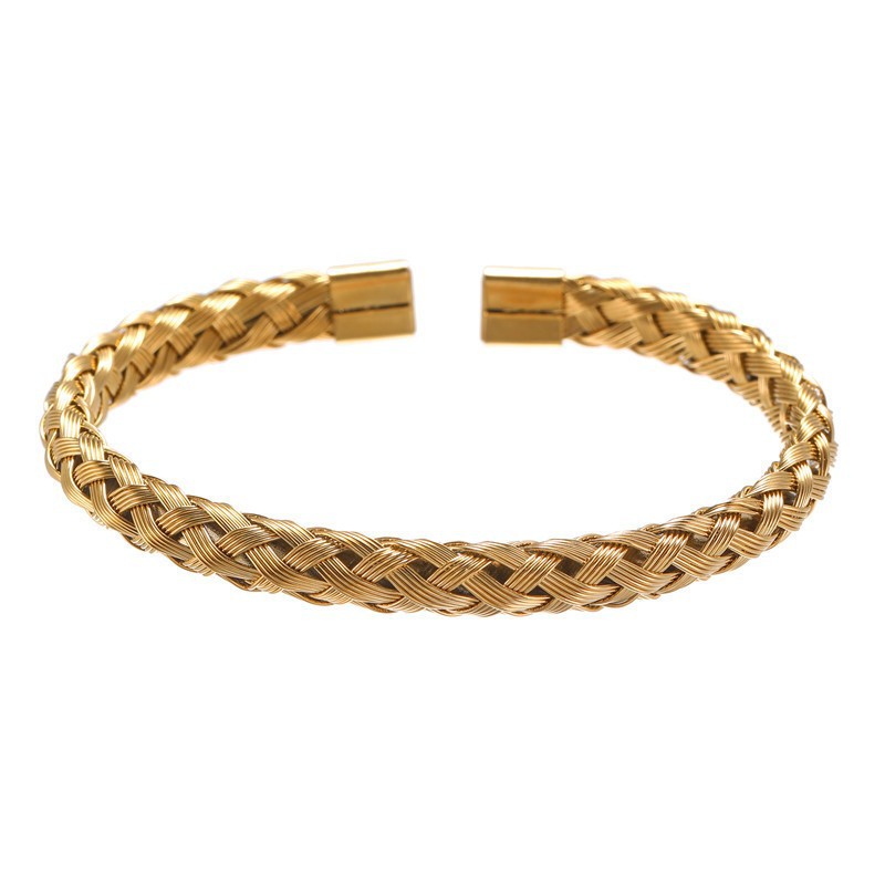 Woven open bangle for women gold-plated twisted bracelet titanium steel couple jewelry