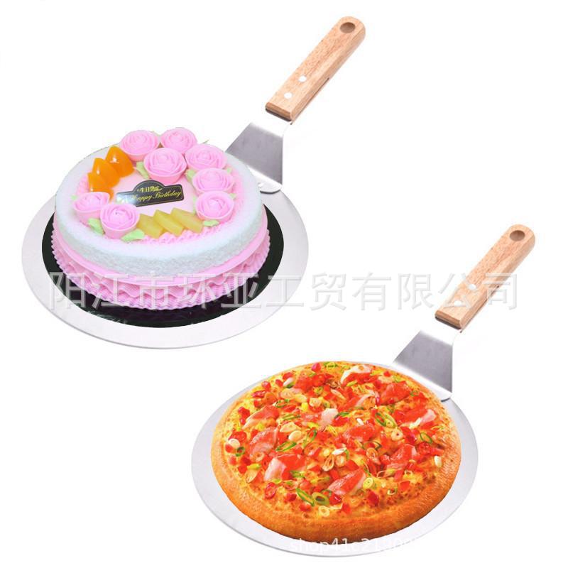 Wooden Handle Spatula 3-Piece Set Pizza Household Spatula Cake Stainless Steel Knife Tool Transfer Triangle Spatula Pastry Wheel