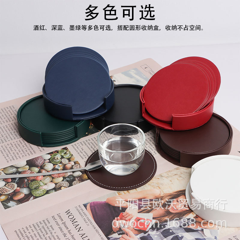 10CM wired leather round PU tea set heat insulation pad leather coaster logo
