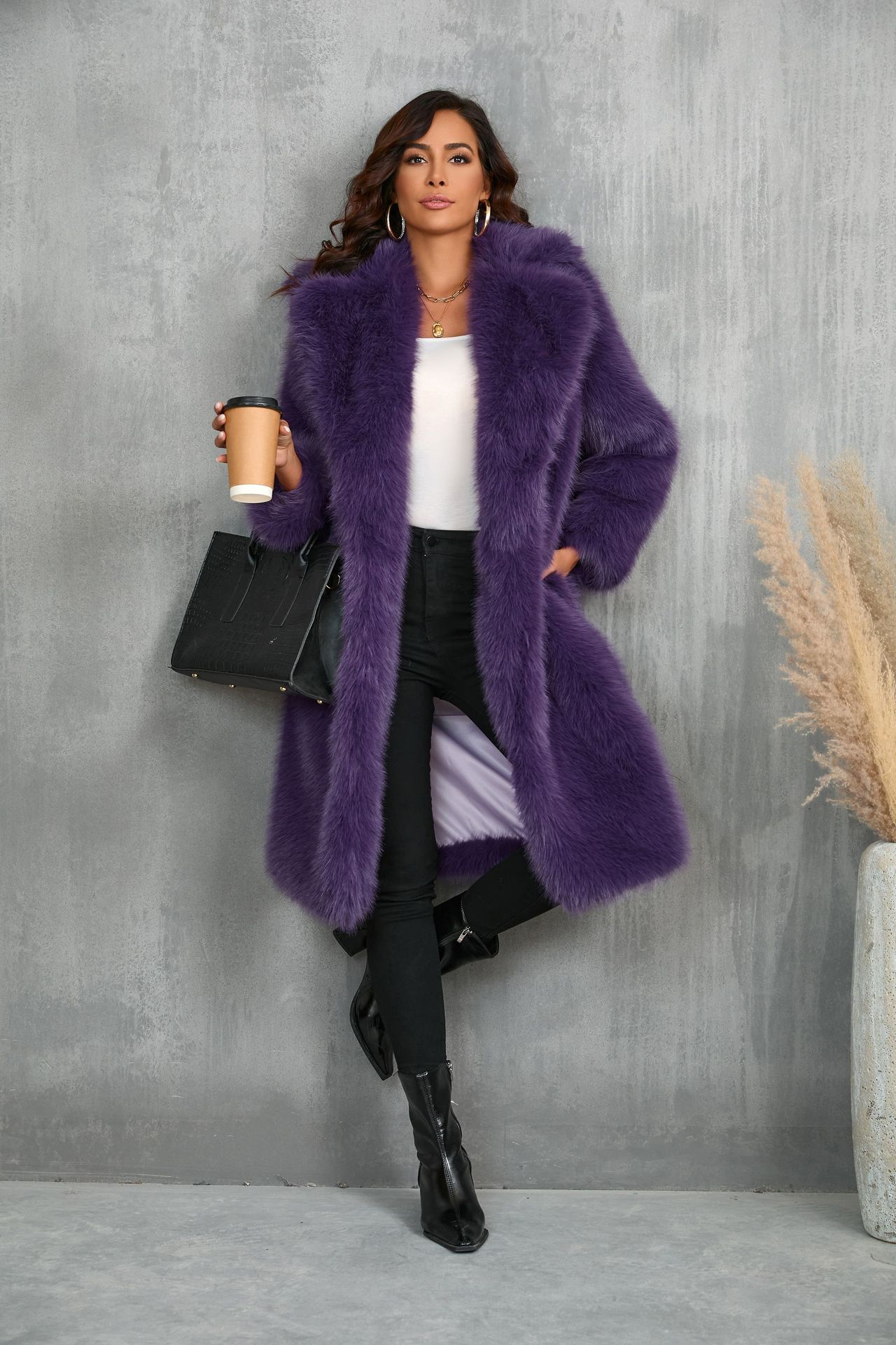 New autumn/winter imitation fox thickened long suit collar faux fur coat medium-long plush fur coat