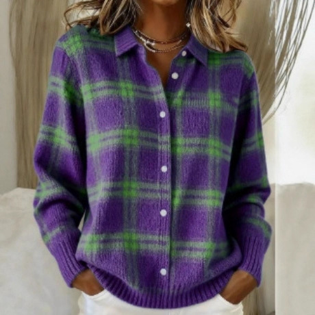 2025 Independent Station Autumn Women's Unique Plaid Print Long Sleeve Shirt Top