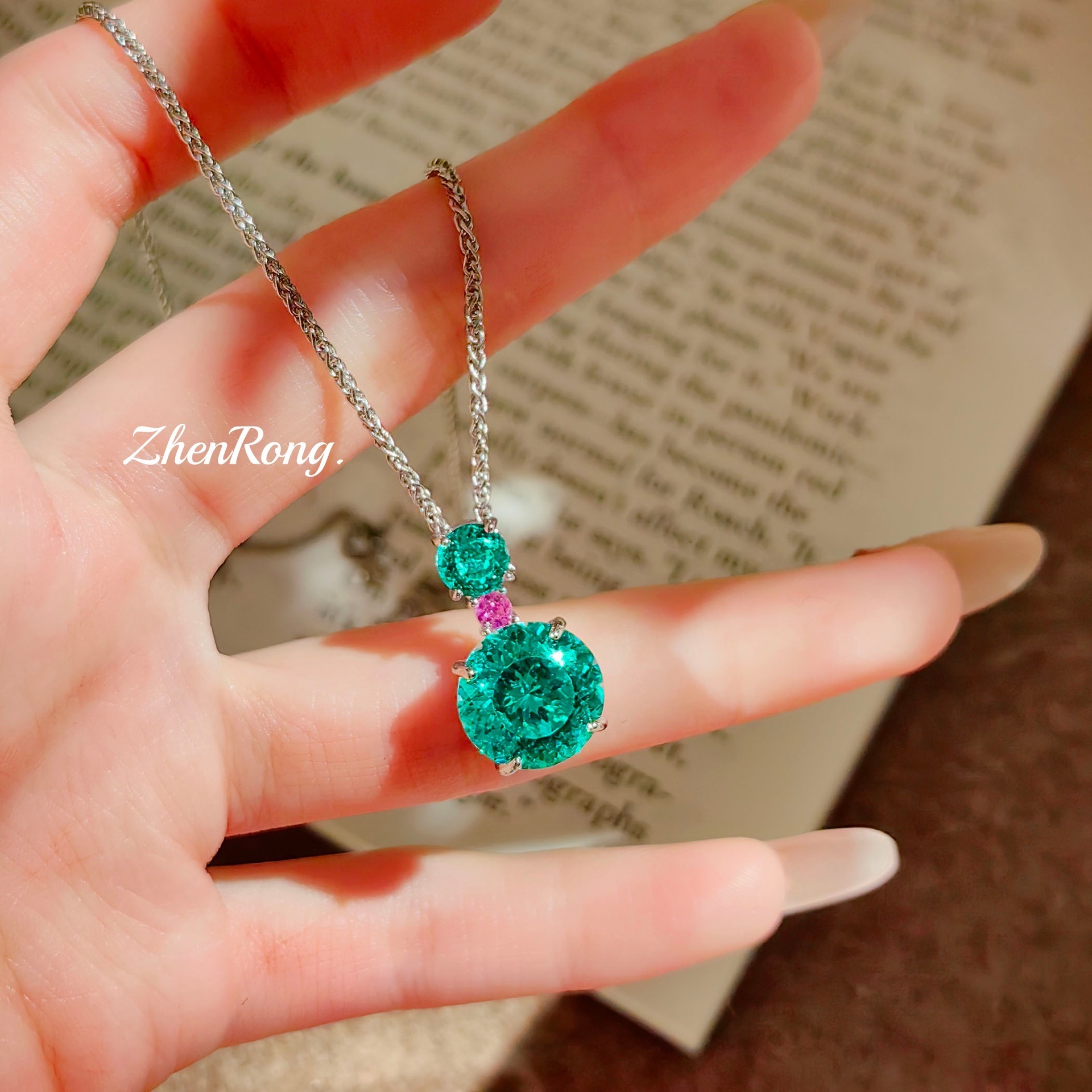 炫彩 pink diamond color gem set brilliant fire cut Paraiba pendant open ring Tanzanite blue earrings women copper