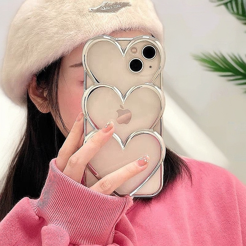 New compatible IP16/15 heart overlap electroplated 14 gradient glitter 13 full coverage anti-drop TPU phone case