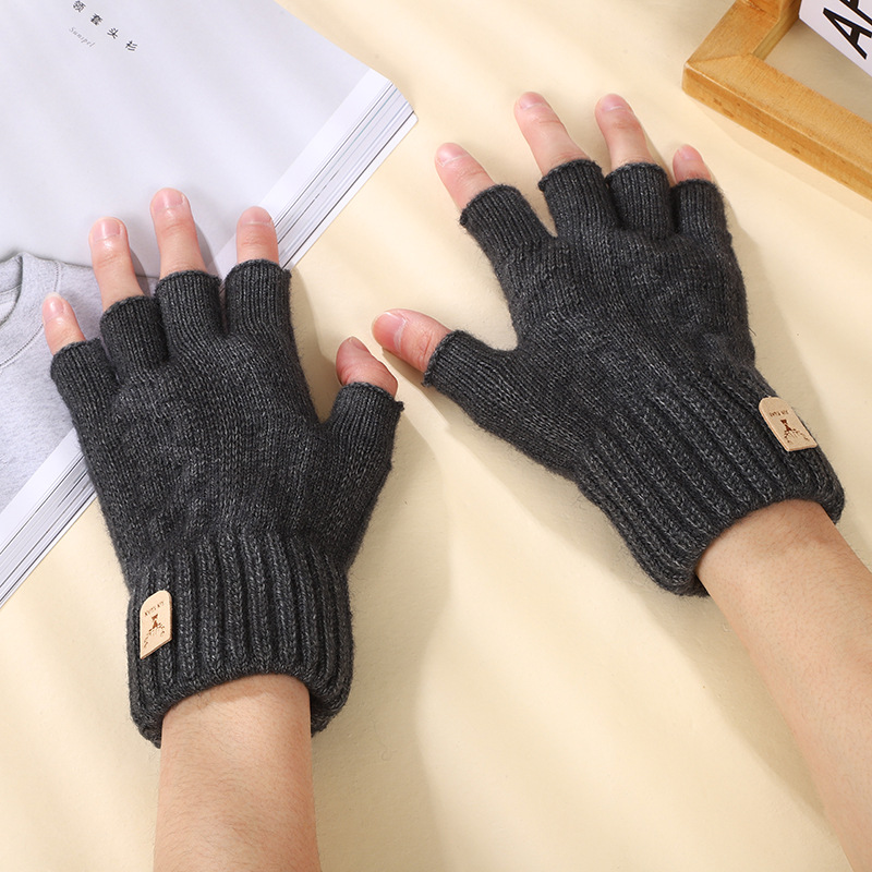 Spring Autumn Alpaca Wool Full Half-Finger Gloves Outdoor Cycling Warm Windproof Breathable Portable Simple Style Gloves