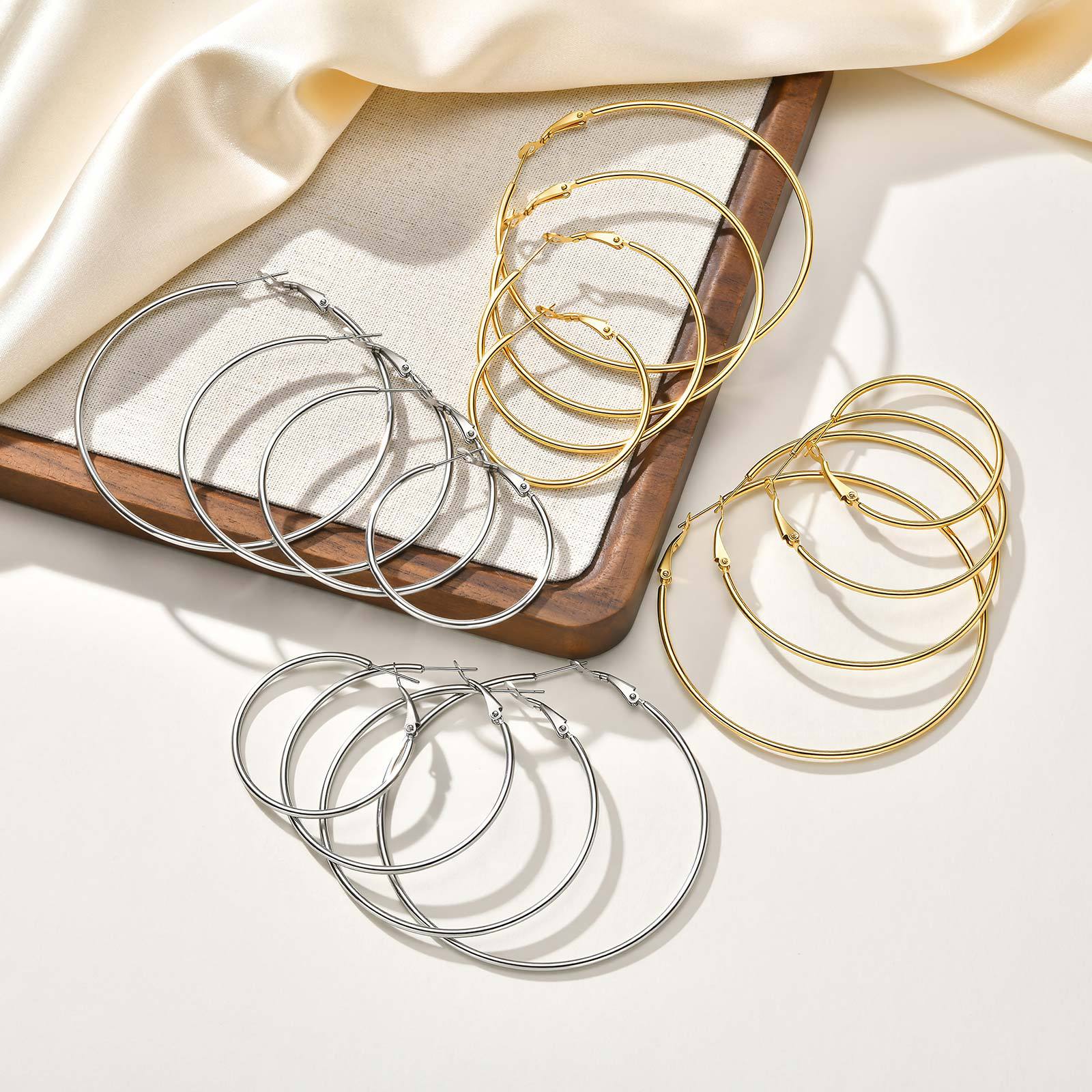 Stainless Steel Circle Earrings Exaggerated Thin Coil Large Ear Jewelry Titanium Steel Women's Accessories