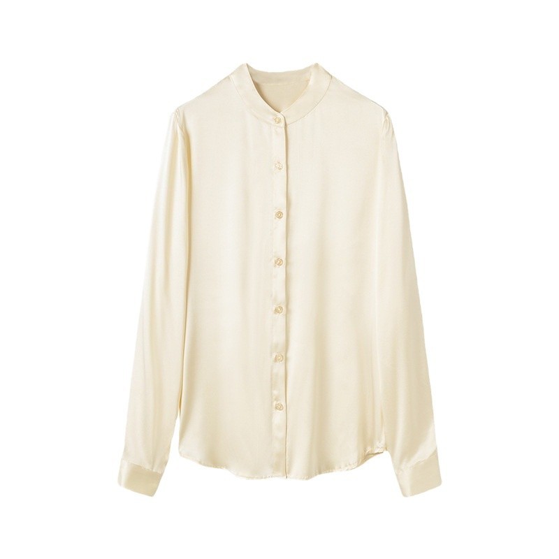 2026 Spring Autumn New Silk Blouse for Women Satin Long Sleeve Shirt Niche Mulberry Silk Top Stand Collar Cardigan