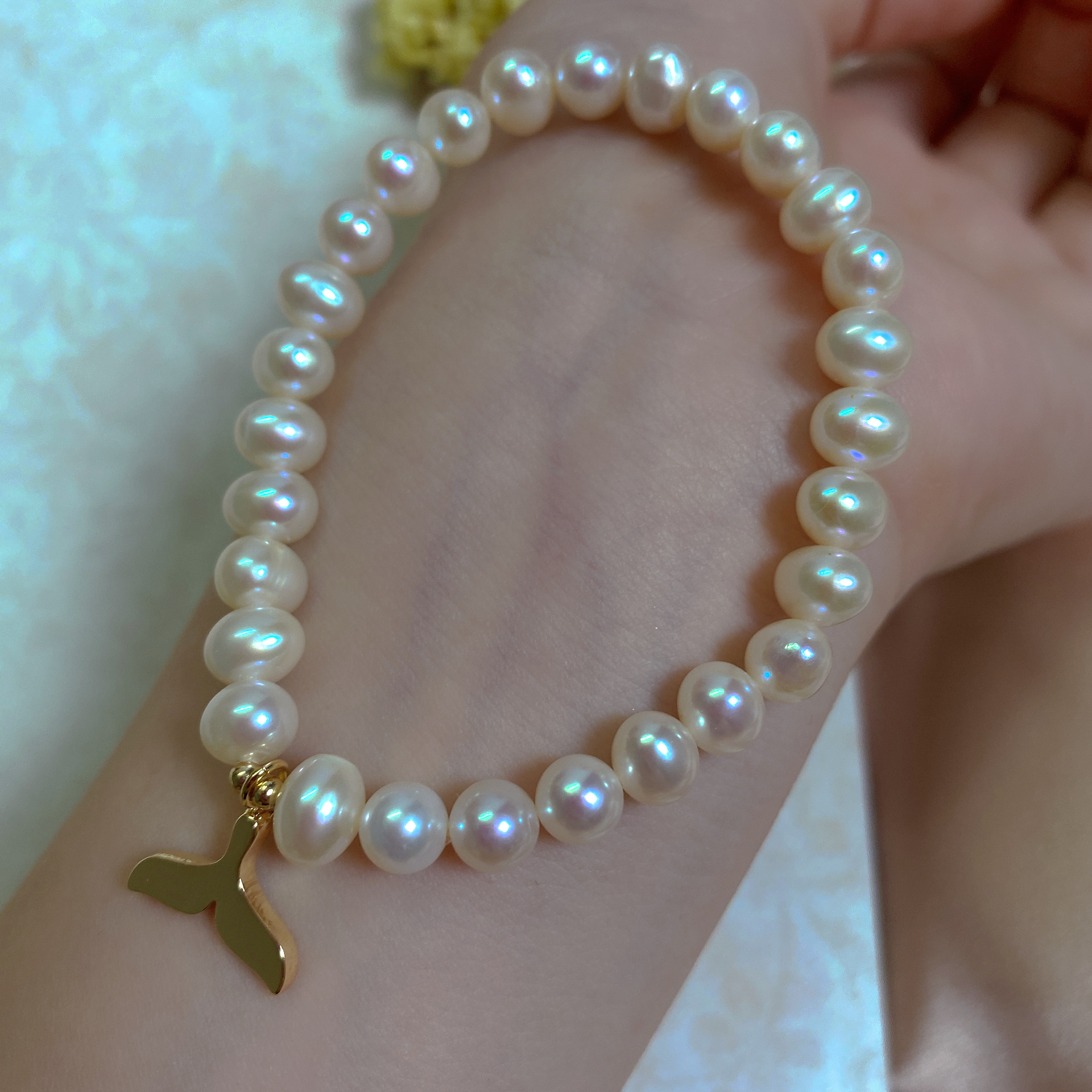 Irregular freshwater pearl bracelet elastic adjustable baroque style