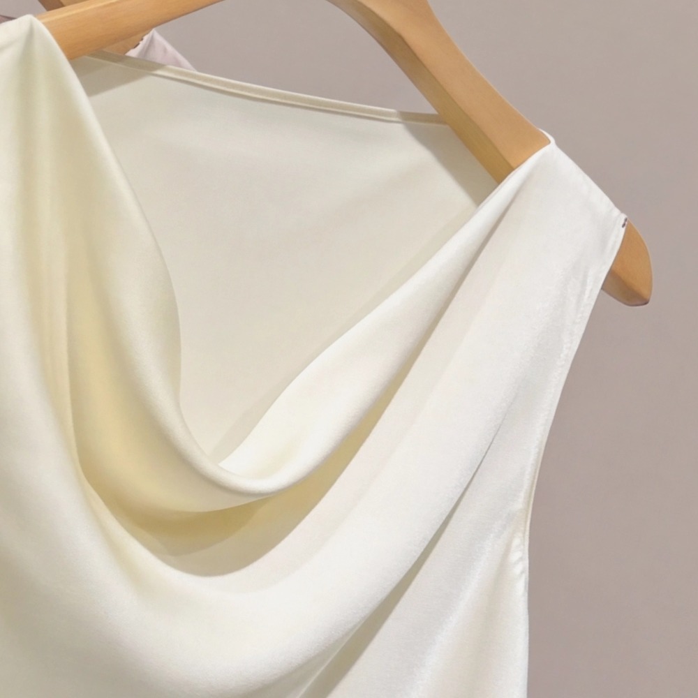 Acetate satin halter top women summer new feminine draped collar sleeveless vest cami
