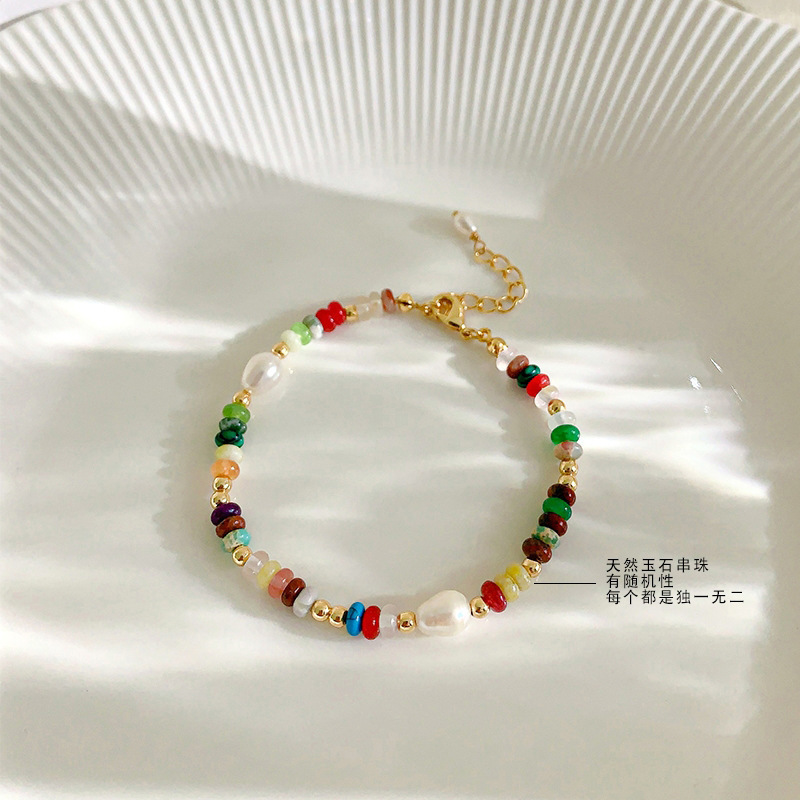 Freshwater pearl bracelet natural stone 24K real gold electroplated niche delicate commuting bead bracelet
