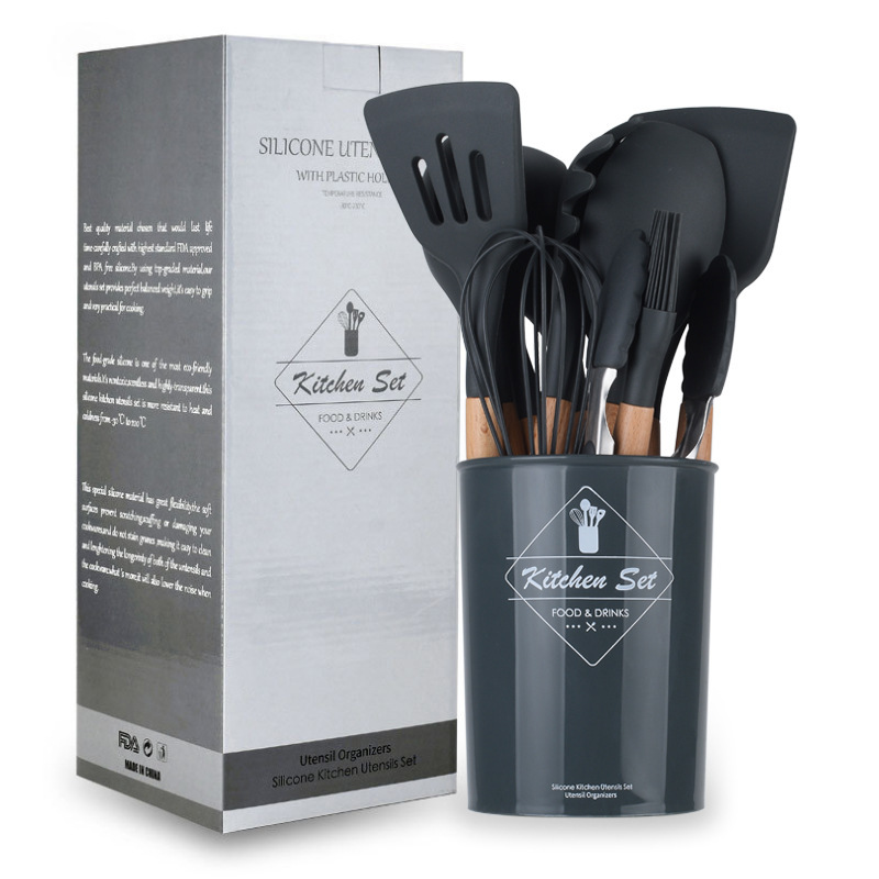Wood Handle Silicone Kitchenware 11-Piece Set Nine-Piece Kitchen Tool Spatula Spoon Set