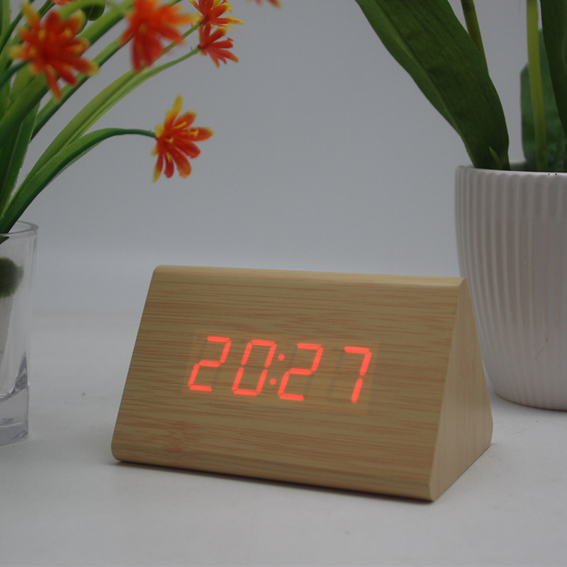 Night Light Silent Multifunctional Wooden Alarm Clock Smart LED Wooden Clock Gift Electronic Clock Quartz Clock
