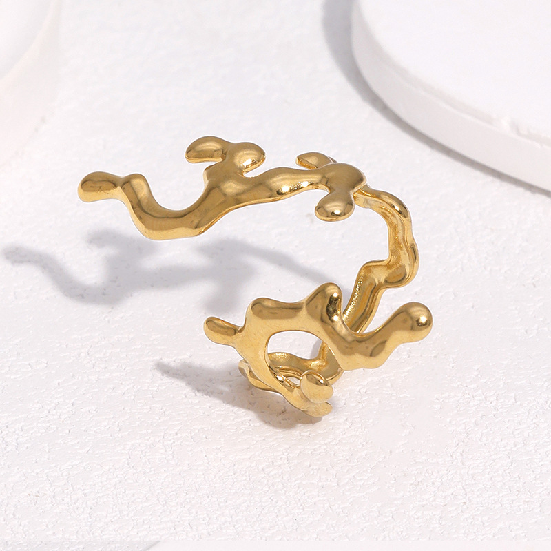 New stainless steel ring niche coral design simple style open adjustable titanium steel hand jewelry women