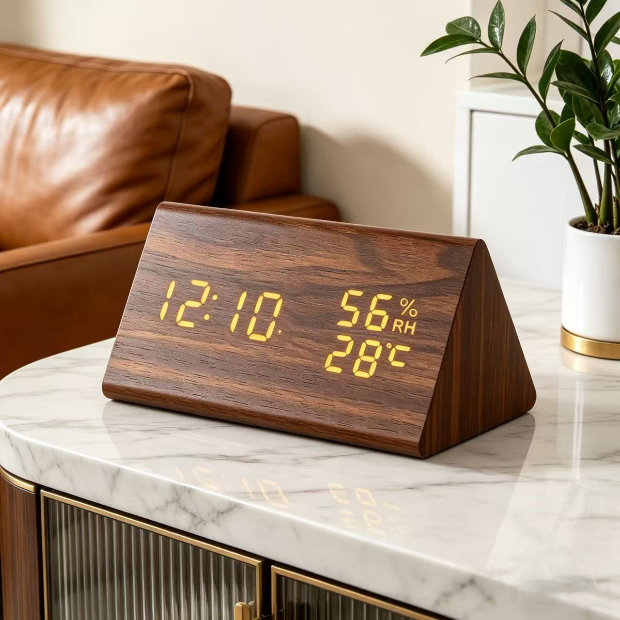 Wooden temperature and humidity clock, digital electronic alarm clock, smart LED temperature digital clock, desktop alarm clock