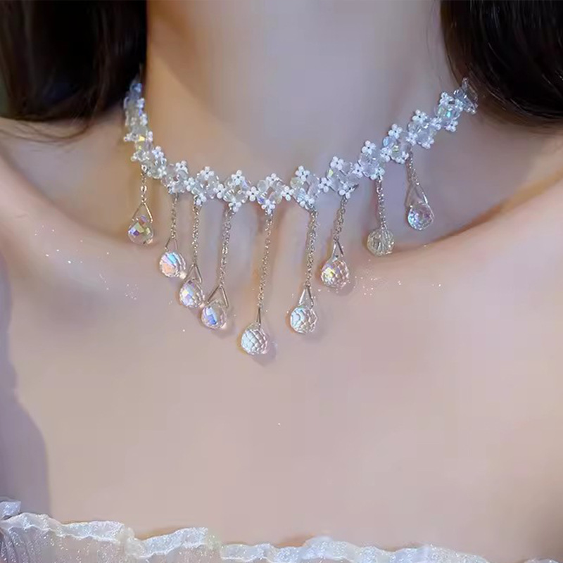 Dinner Date~ Full Diamond Super Sparkle Tassel Necklace Women Chest Chain Collarbone Chain Neck Chain