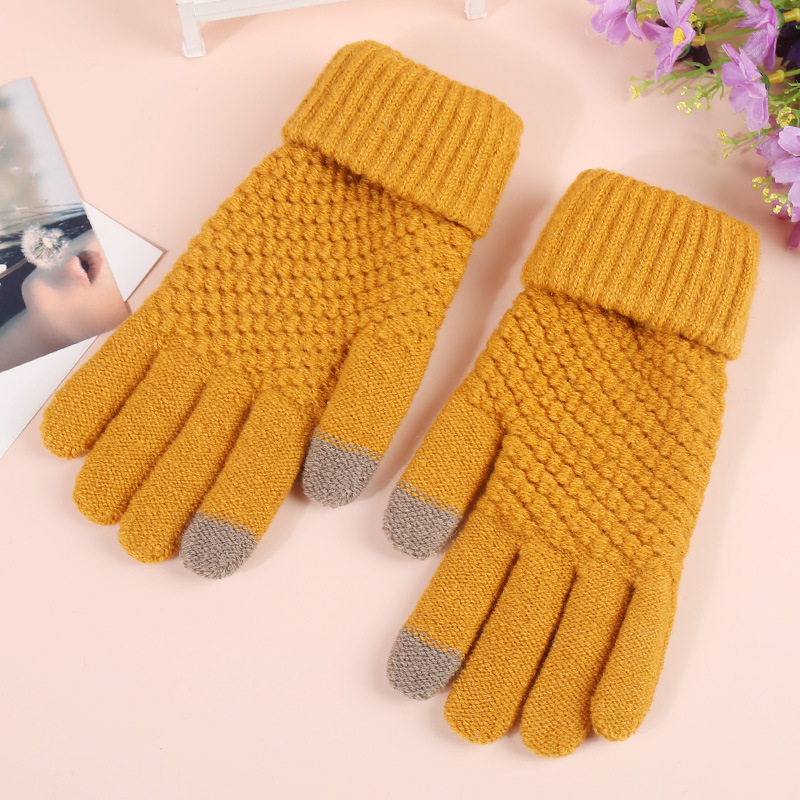 Cashmere Touch Screen Gloves Women Autumn Winter Warm Anti-Cold Fleece-Lined Thickened New Split-Finger Knitted Cycling Men