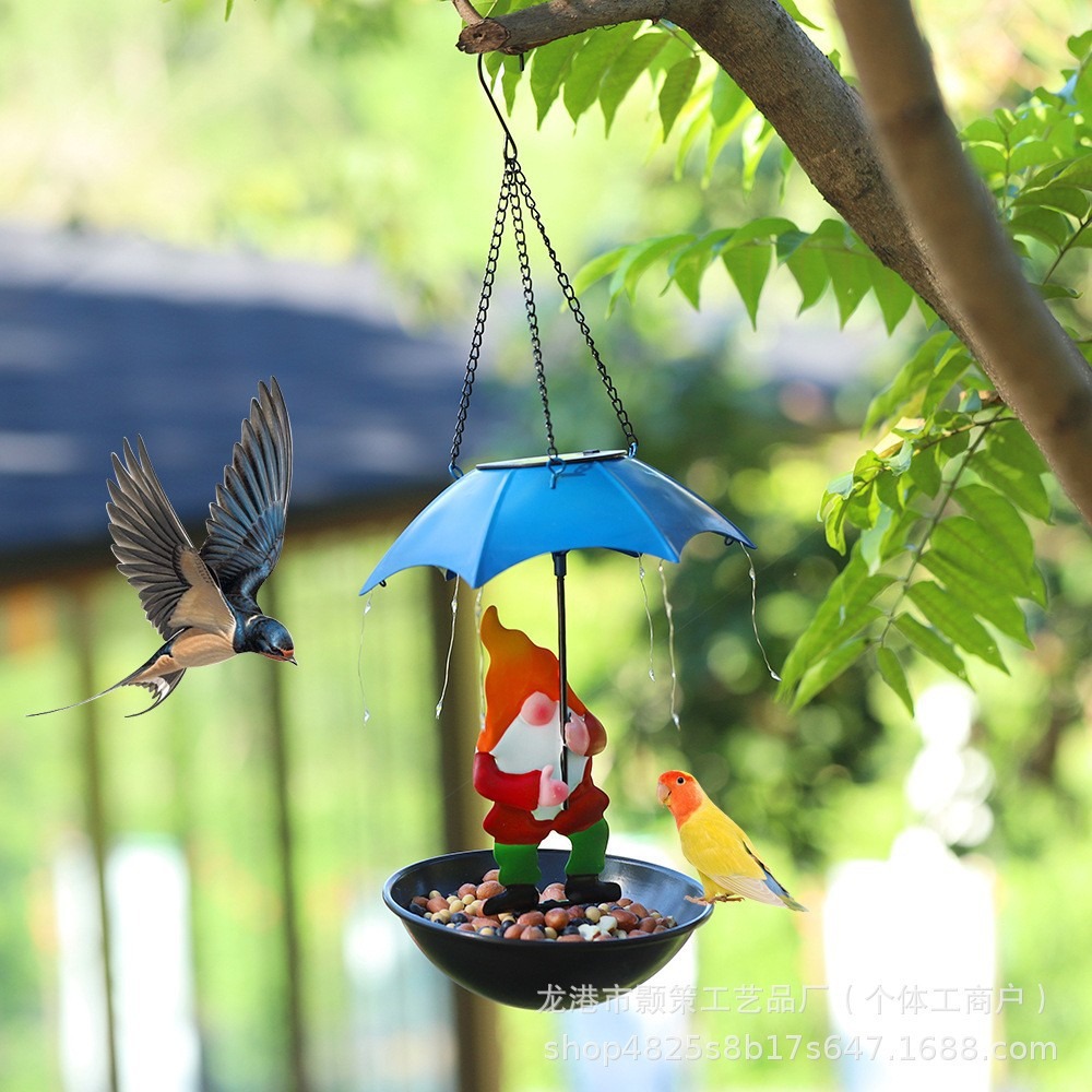 New Frog Holding Umbrella Bird Feeder Solar Light Iron Art Pastoral Scenery Animal Outdoor Garden Decoration