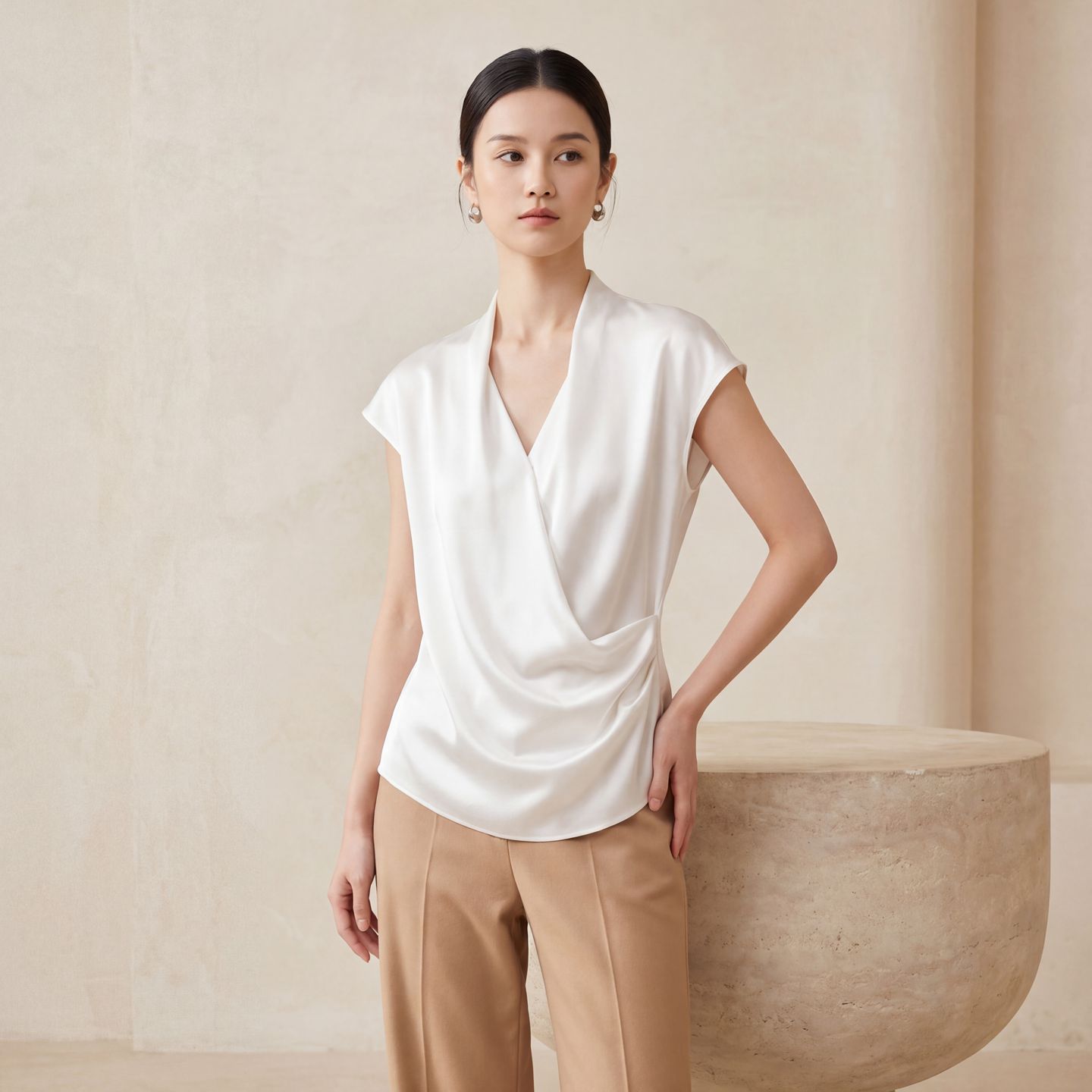 New Silk T-Shirt for Women Slim Fit Summer Mulberry Silk V-Neck Top Solid Color Short Sleeve Silk Blouse