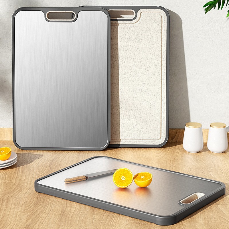 Double-sided stainless steel cutting board antibacterial wheat straw pure titanium cutting board kitchen titanium cutting board